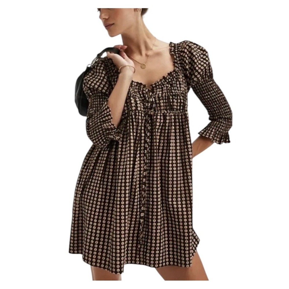 Free People Star Dip Mini Dress Women's Medium Smocked Stretch Coquette Cocktail